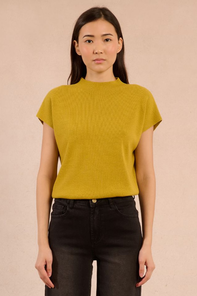 Lime High Neck Short Sleeve Knit Top