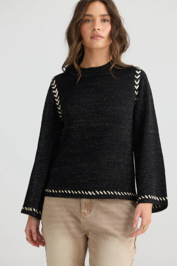 Black Metallic Daintree Long Sleeve Knit Sweater