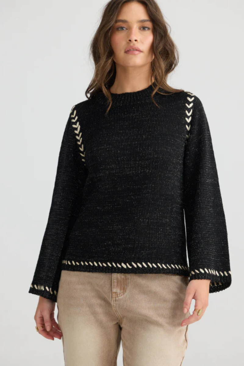 Black Metallic Daintree Long Sleeve Knit Sweater