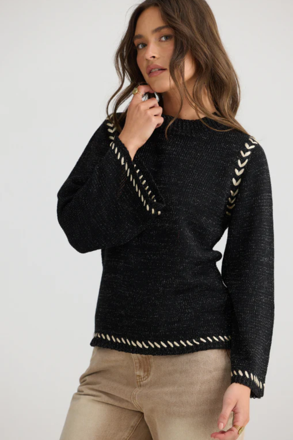 Black Metallic Daintree Long Sleeve Knit Sweater