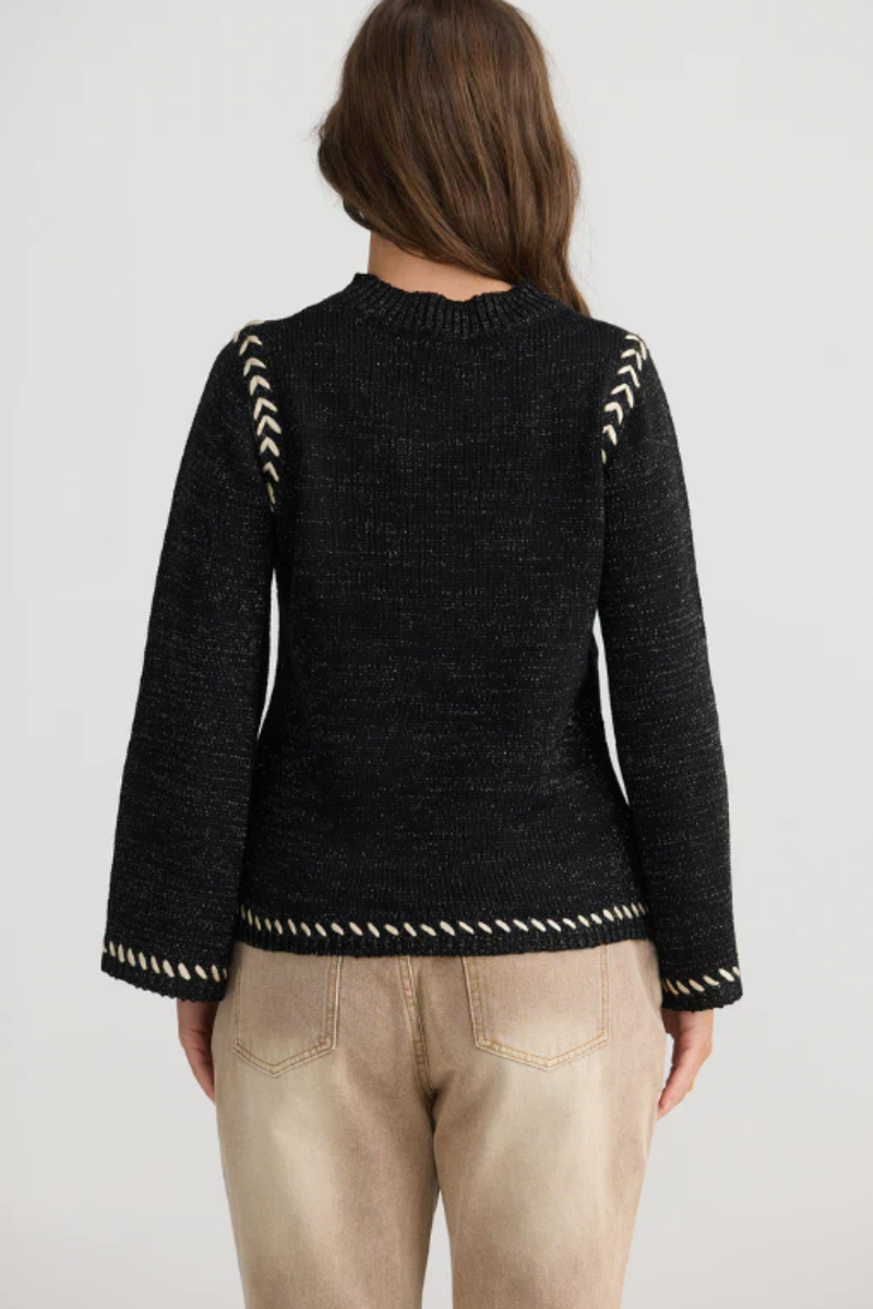 Black Metallic Daintree Long Sleeve Knit Sweater