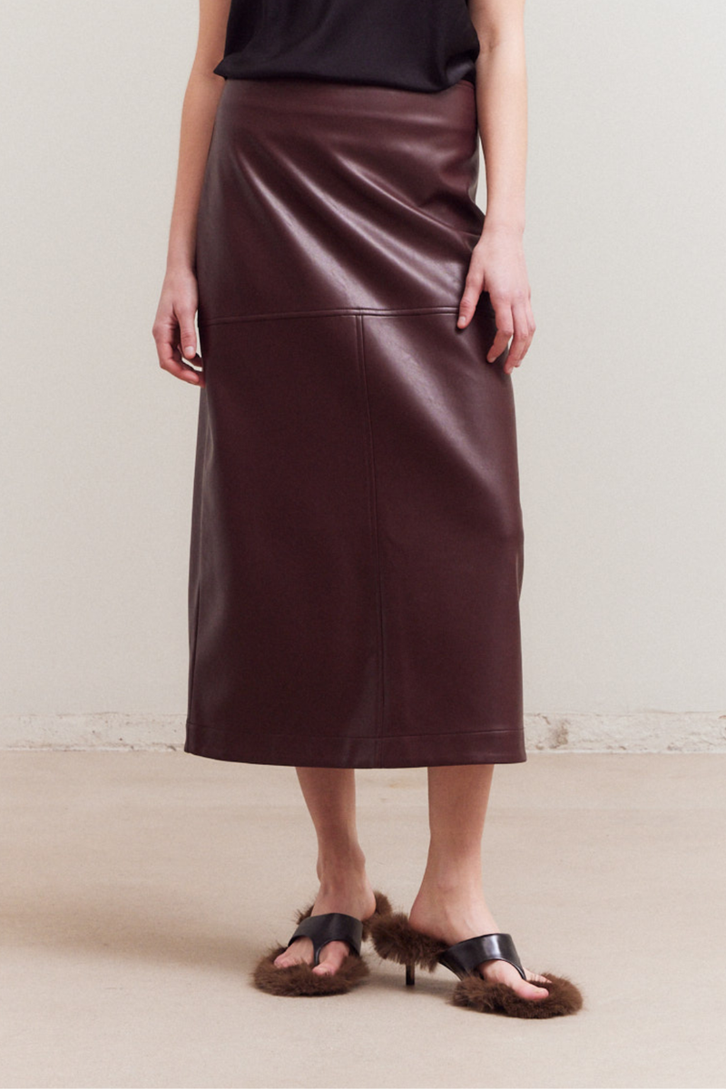 Plum Wine Vegan Faux Leather Pencil Skirt
