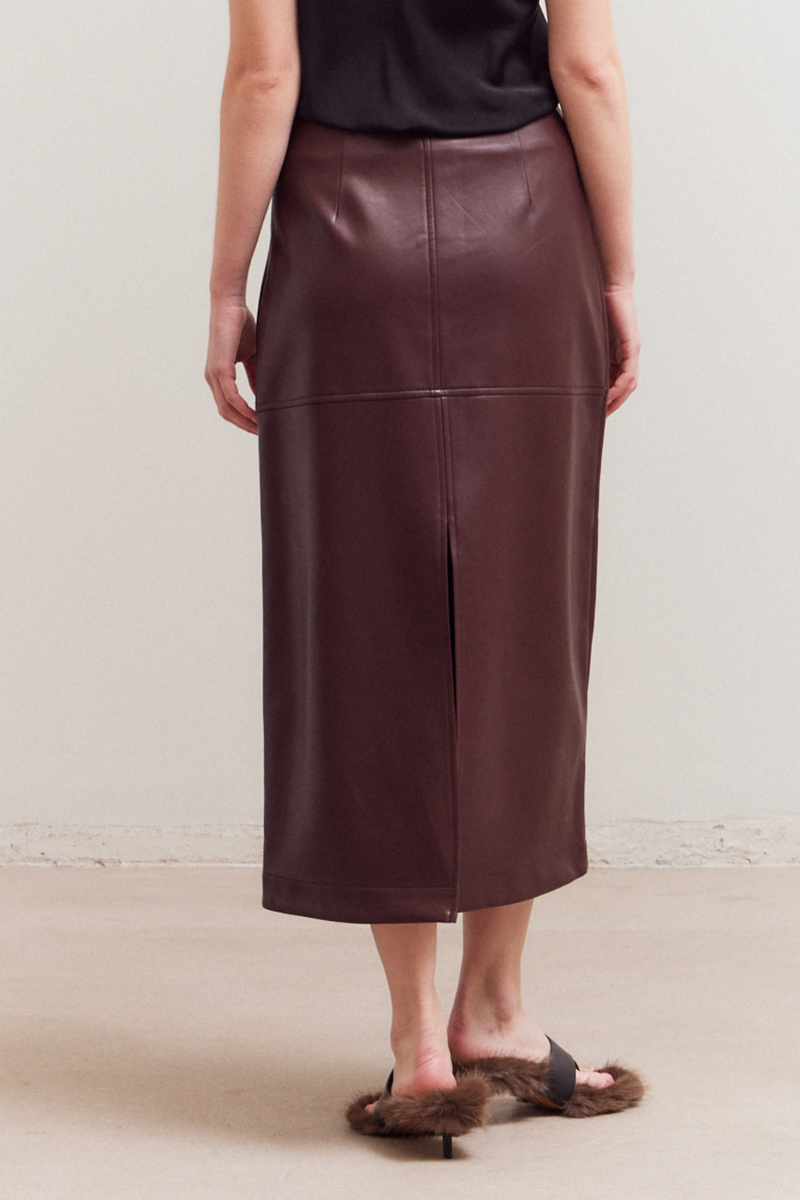Plum Wine Vegan Faux Leather Pencil Skirt