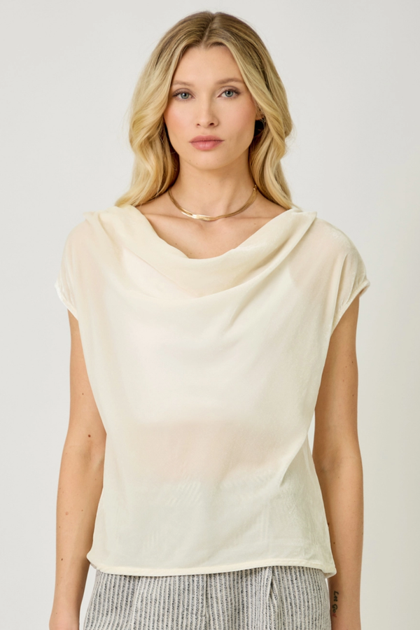 Pearl Cowl Short Sleeve Top