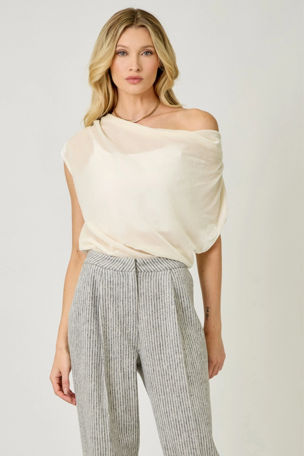Pearl Cowl Short Sleeve Top