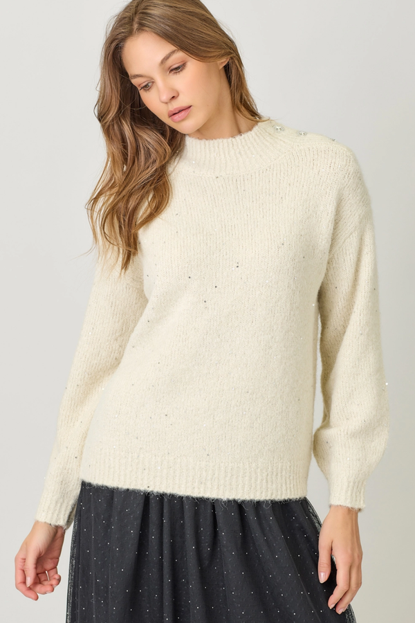 Champagne Mock Neck Sparkle Sweater