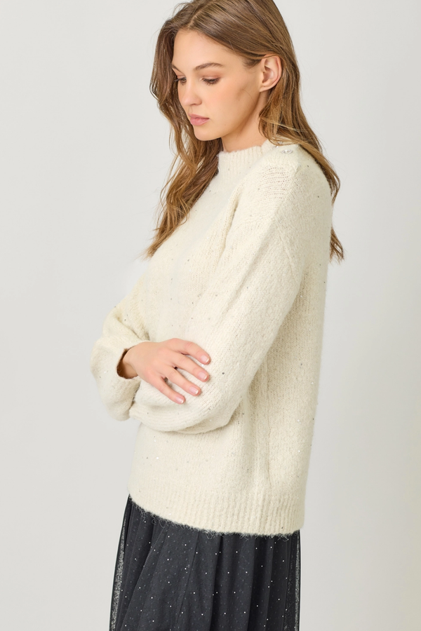 Champagne Mock Neck Sparkle Sweater