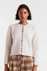 Beige Multi Color Button Cardigan