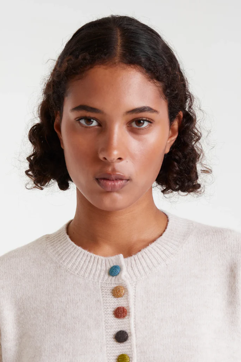 Beige Multi Color Button Cardigan