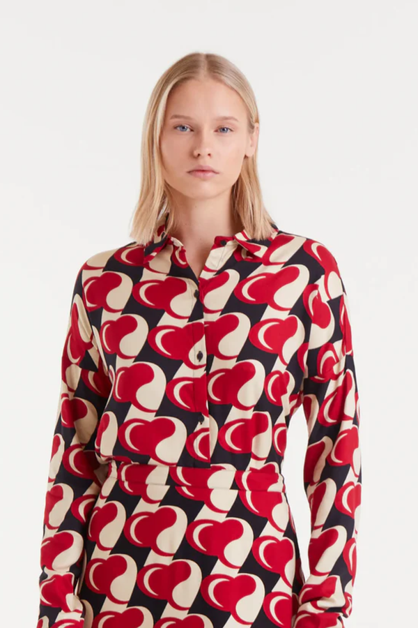 Red Hear Attack Print Top
