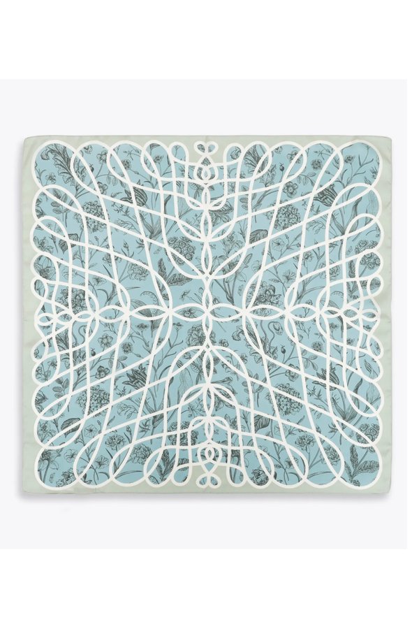 Blue Floral Print Square Scarf