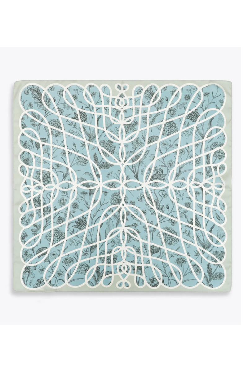 Blue Floral Print Square Scarf