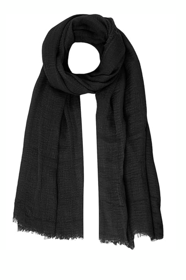 Black Textured Cotton Oblong Scarf