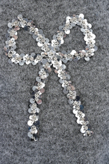 Grey Knit Short Sleeve Sweater with Embossed Bow