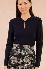 Navy Key Hole Long Sleeve Sweater