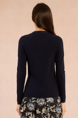 Navy Key Hole Long Sleeve Sweater
