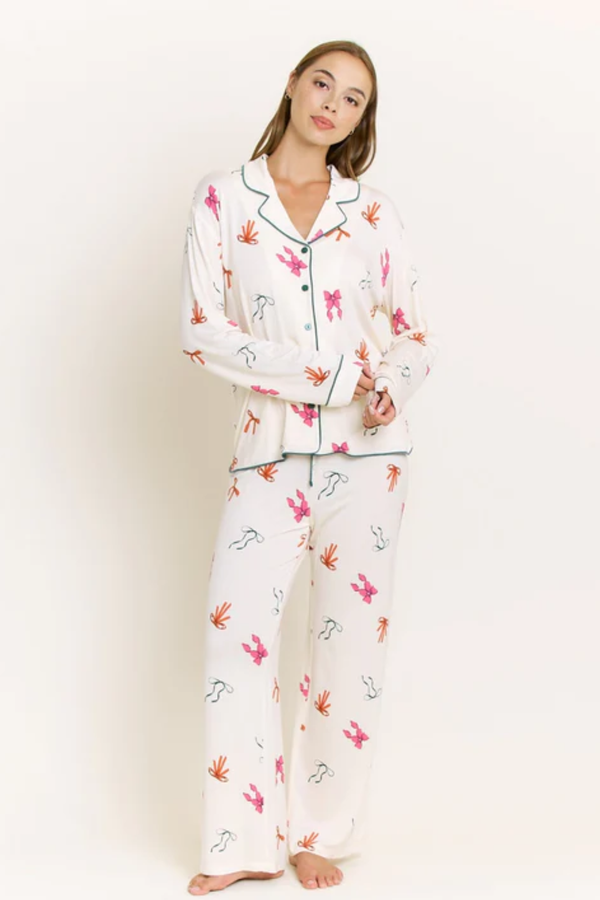 Marshmallow Bows Long Sleeve Pajamas