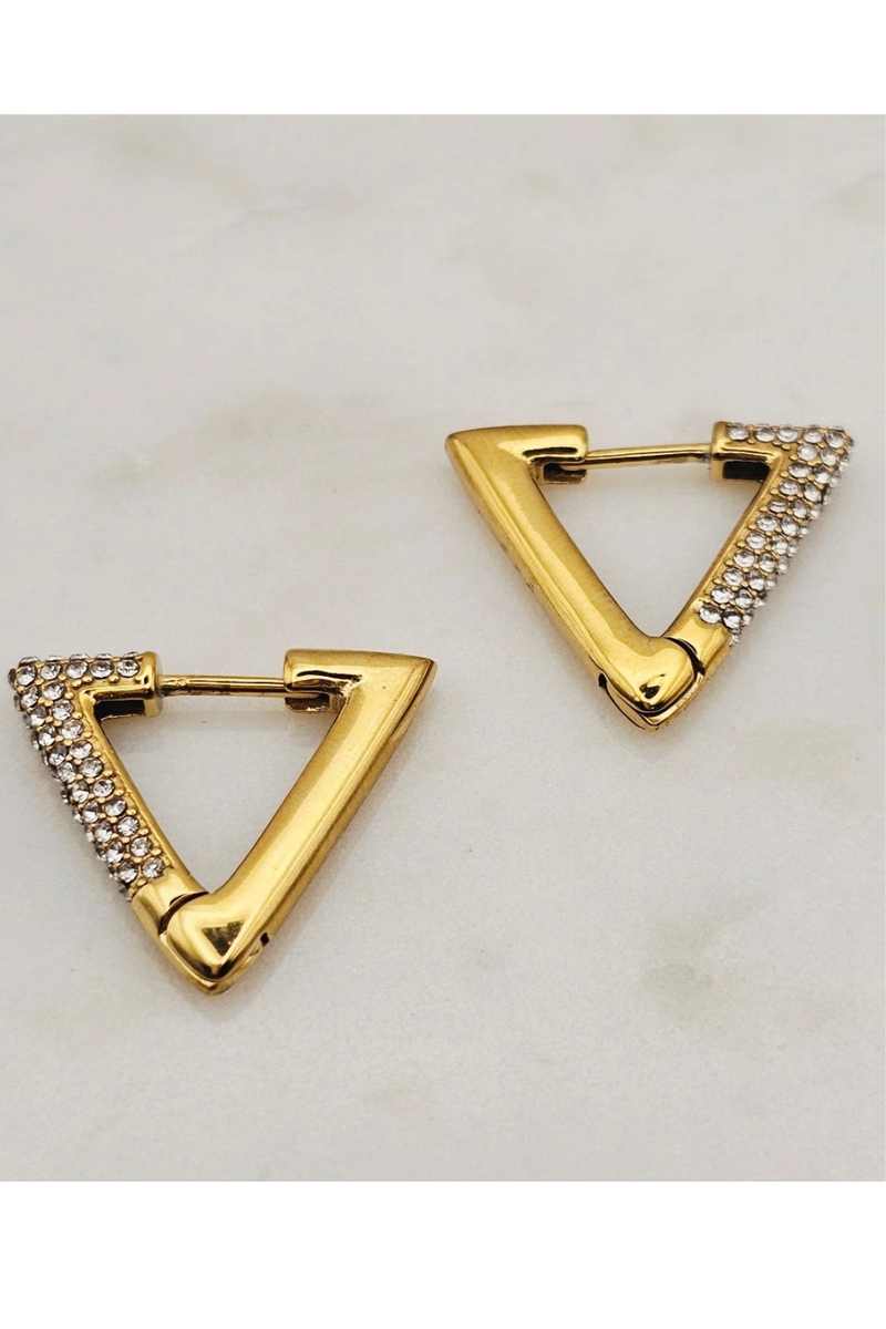 Mini Triangle with Clear CZ Stones Gold Earrings
