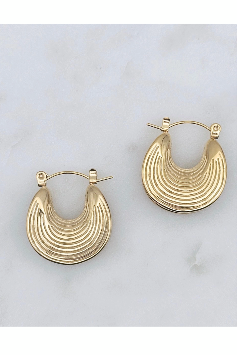 Mini Gold Hoops with Line Indentions