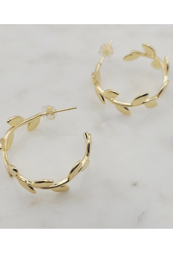 Gold Filled Leaf Hoop Earrings