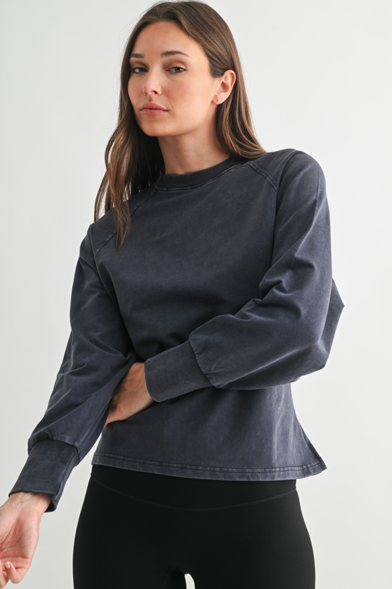 Deep Navy Open Sky Mineral Wash Tie Back Long Sleeve Top