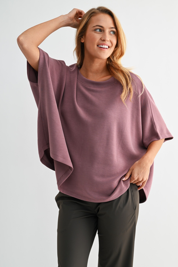 Mauve Laguna Boatneck Oversize Short Sleeve Top