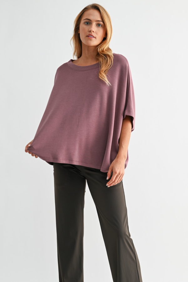 Mauve Laguna Boatneck Oversize Short Sleeve Top