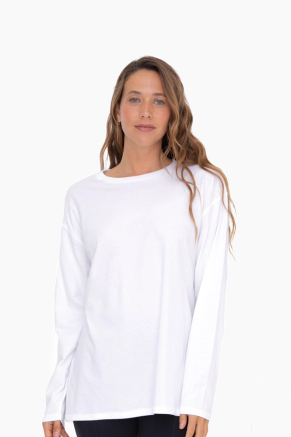 White Organic Long sleeve Boyfriend  Top