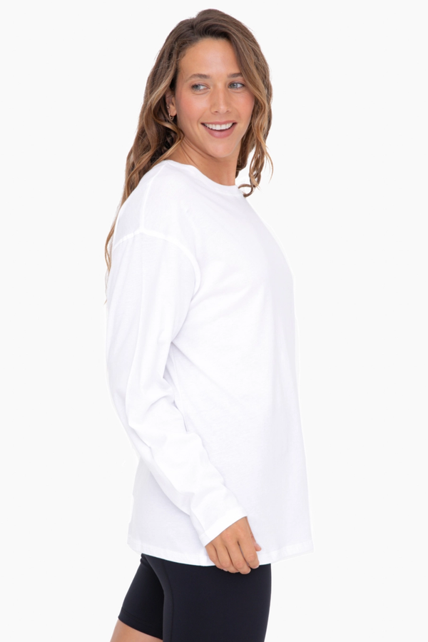 White Organic Long sleeve Boyfriend  Top