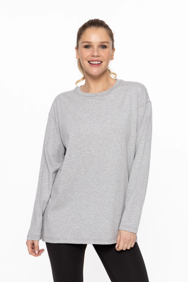 Grey Organic Cotton Long Sleeve Boyfriend Top