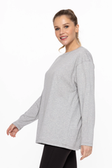 Grey Organic Cotton Long Sleeve Boyfriend Top