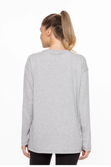 Grey Organic Cotton Long Sleeve Boyfriend Top