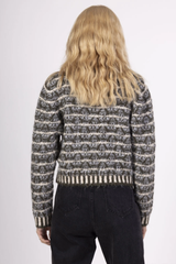 Olive/White/Blue Stripe V-Neck Long Sleeve Sweater