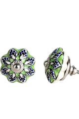 Navy Leaf with Green Accent Furniture Knobs set of Two