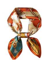 Orang Gold and Teal Asian Print Square Scarf