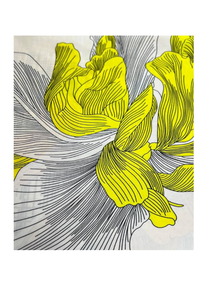 Yellow Floral Scarf with Grey Boarder