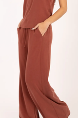 Rust Soft Elastic Waist Wide Leg Lounge Pants