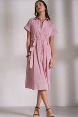 Red Stripe Short Sleeve Midi Dress