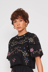 Black Embroidery Pewter Top