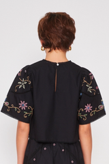 Black Embroidery Pewter Top