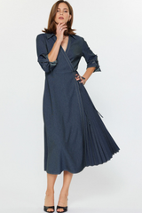 Denim Blue Long Sleeve Wrap Dress