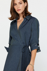 Denim Blue Long Sleeve Wrap Dress