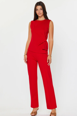 Red High Rise Center Seam Pants