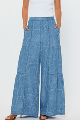Chambary Floral Print Wide Leg Tired Pants