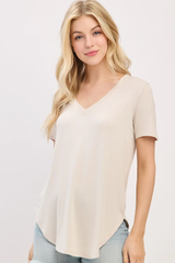 Oat Jersey V-Neck Short Sleeve Top
