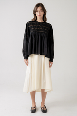 Black Long Sleeve Eyelet Top