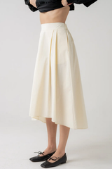 Cream Midi Skirt with Asymetrical Hem
