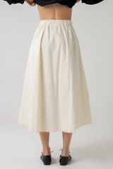 Cream Midi Skirt with Asymetrical Hem