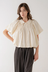 Puff Sleeve Button Down Blouse w/ Gathered Bodice