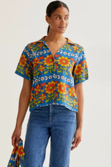 Garden Print Button Front Top